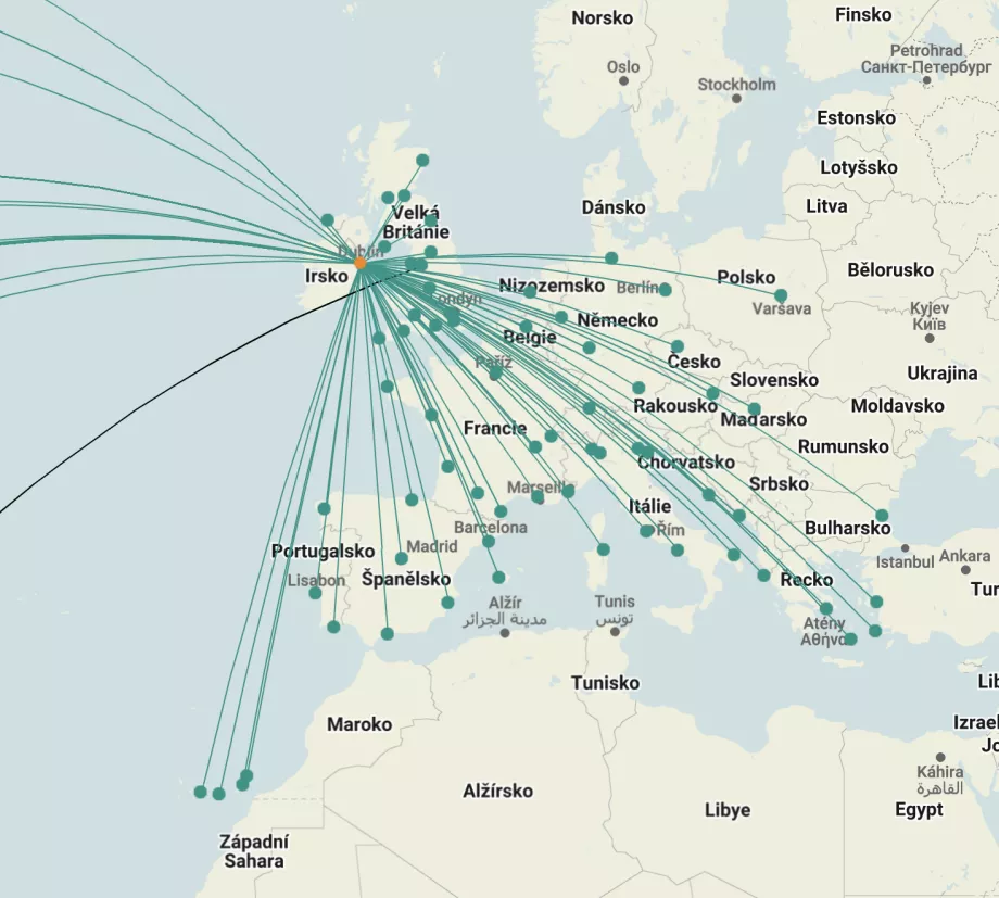 Harta rutei Aer Lingus