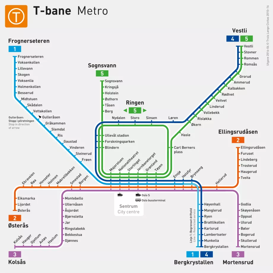 Harta metroului din Oslo