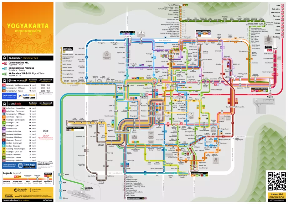 Harta autobuzelor și trenurilor din Yogyakarta