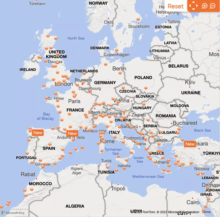 Harta rutelor easyJet