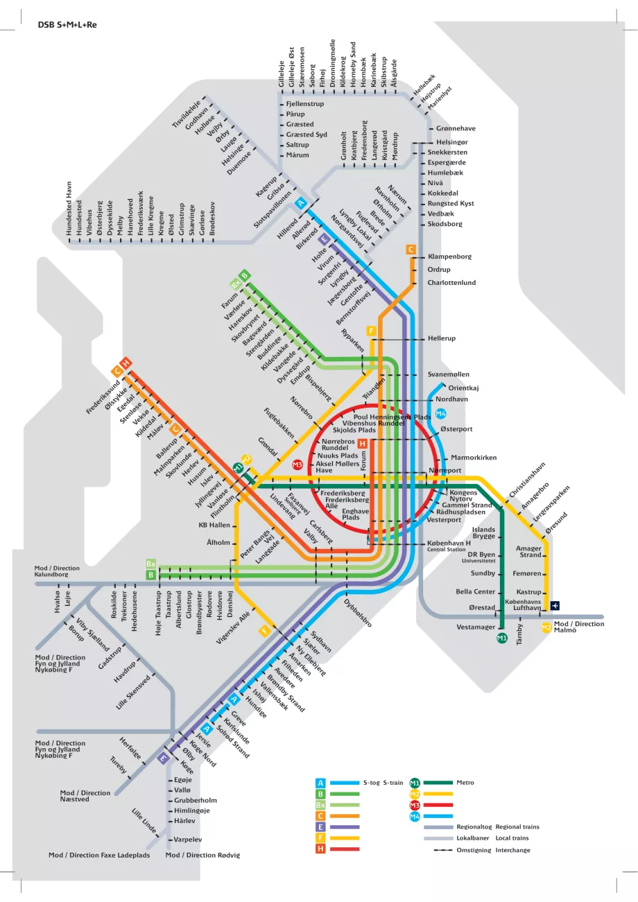 Harta metroului și a trenurilor din Copenhaga