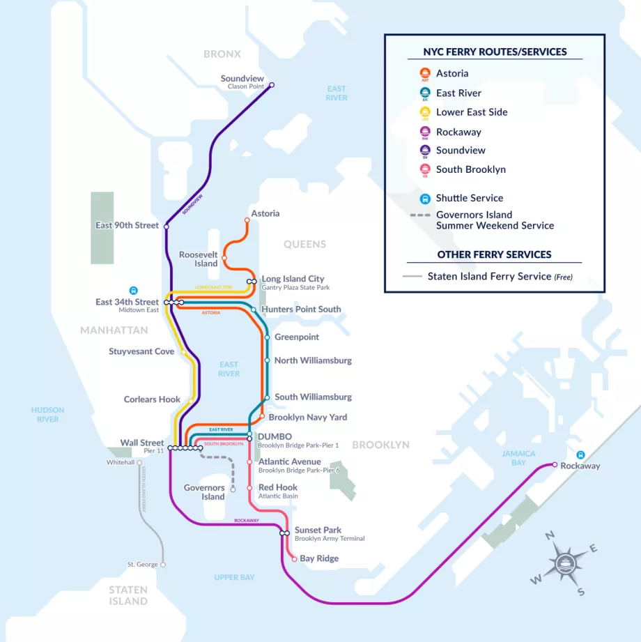 Harta conexiunilor cu barca din Manhattan